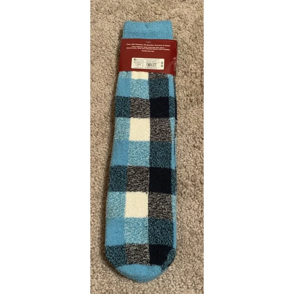 WonderShop Mens Blue Black White Plaid Super Soft Crew Socks‎ Size 6-12